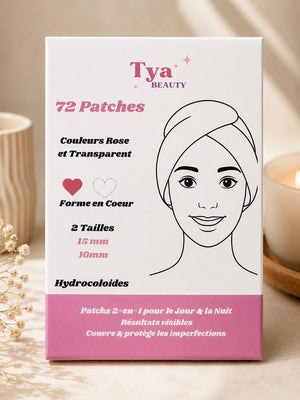 Tya Beauty — Patch Anti-Acné Cœur Hydrocolloïde 72 patches, rose et transparent, 15mm et 10mm